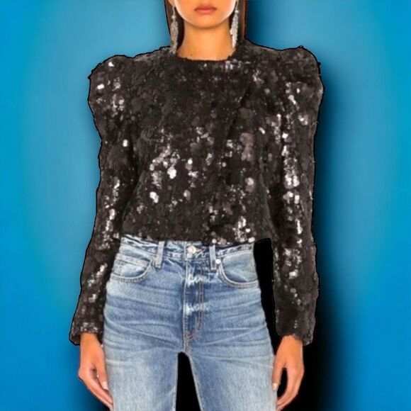 Blank NYC Jacket Women’s XS Black Sequin Puff Sleeve Crop Party Club Revolve NEW - Picture 3 of 16
